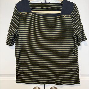 Jones New York Signature Black Olive Striped Square Neck Top XL